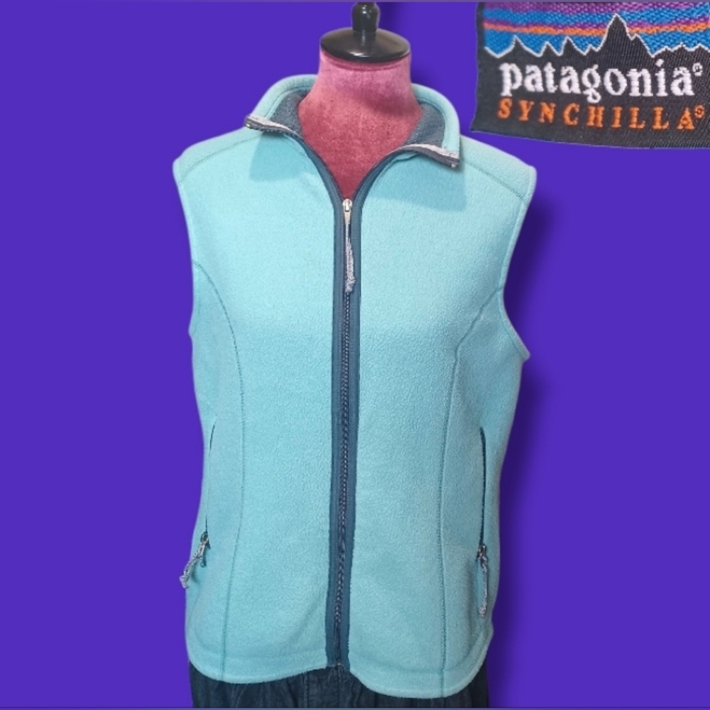 Patagonia Synchilla Vintage Full Zip Turquoise Teal 25162 Womens LG Fleece Vest